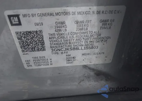 2020 Chevrolet Trax Fwd Ls from USA, damaged, VIN 3GNCJKSB6LL155803